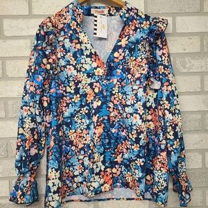 Mazik Colorful Floral Print Button Down Blouse Size Medium